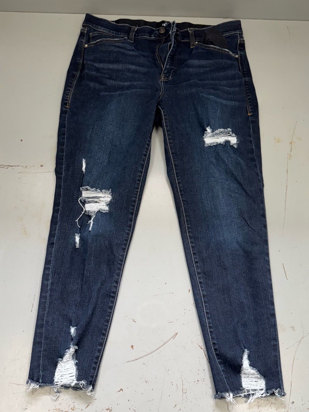 LuLaRoe Dark Blue Denim Distressed Ankle Skinny Blue Jeans size 32